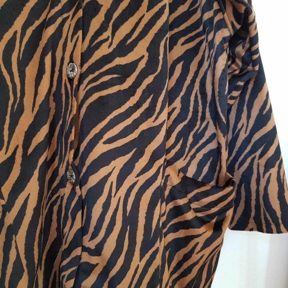 Vintage Velvet Fluffly Tiger Animal Print Coat Womens Jacket XL XXL - Picture 3 of 5